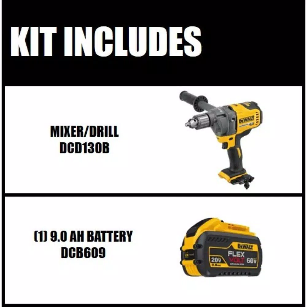 DEWALT FLEXVOLT 60-Volt MAX Cordless Brushless 1/2 in. Mixer/Drill with E-Clutch & (1) FLEXVOLT 9.0Ah Battery