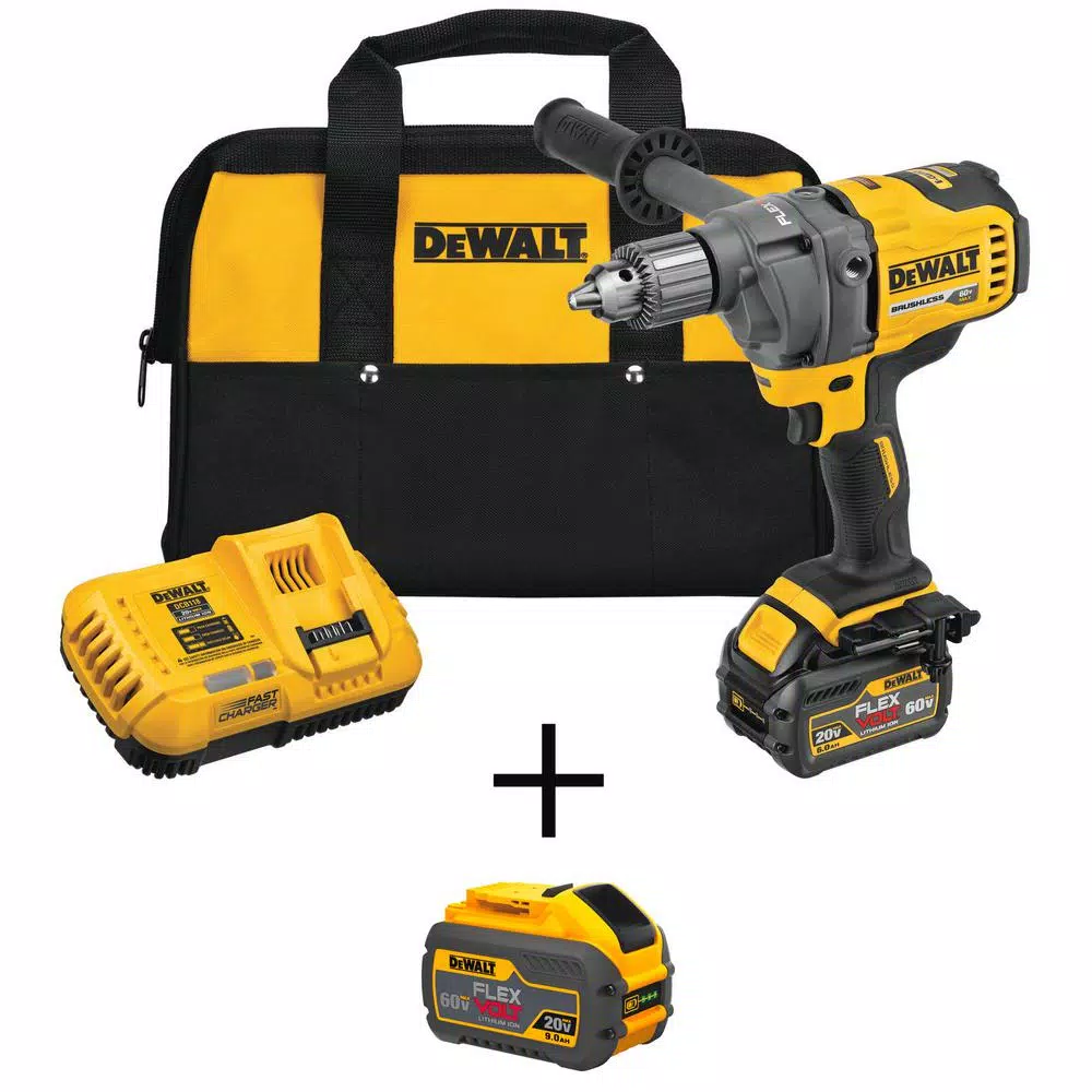 DEWALT FLEXVOLT 60-Volt MAX Cordless Brushless 1/2 in. Mixer/Drill with (1) FLEXVOLT 9.0Ah & (1) FLEXVOLT 6.0Ah Battery