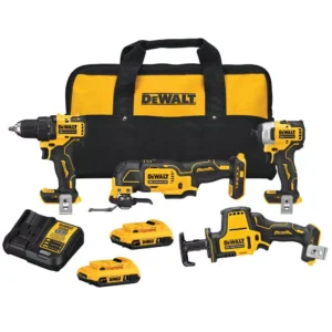 DEWALT ATOMIC 20-Volt MAX Cordless Brushless Combo Kit (4-Tool), (2) 2.0 Ah Batteries, Charger & Bag