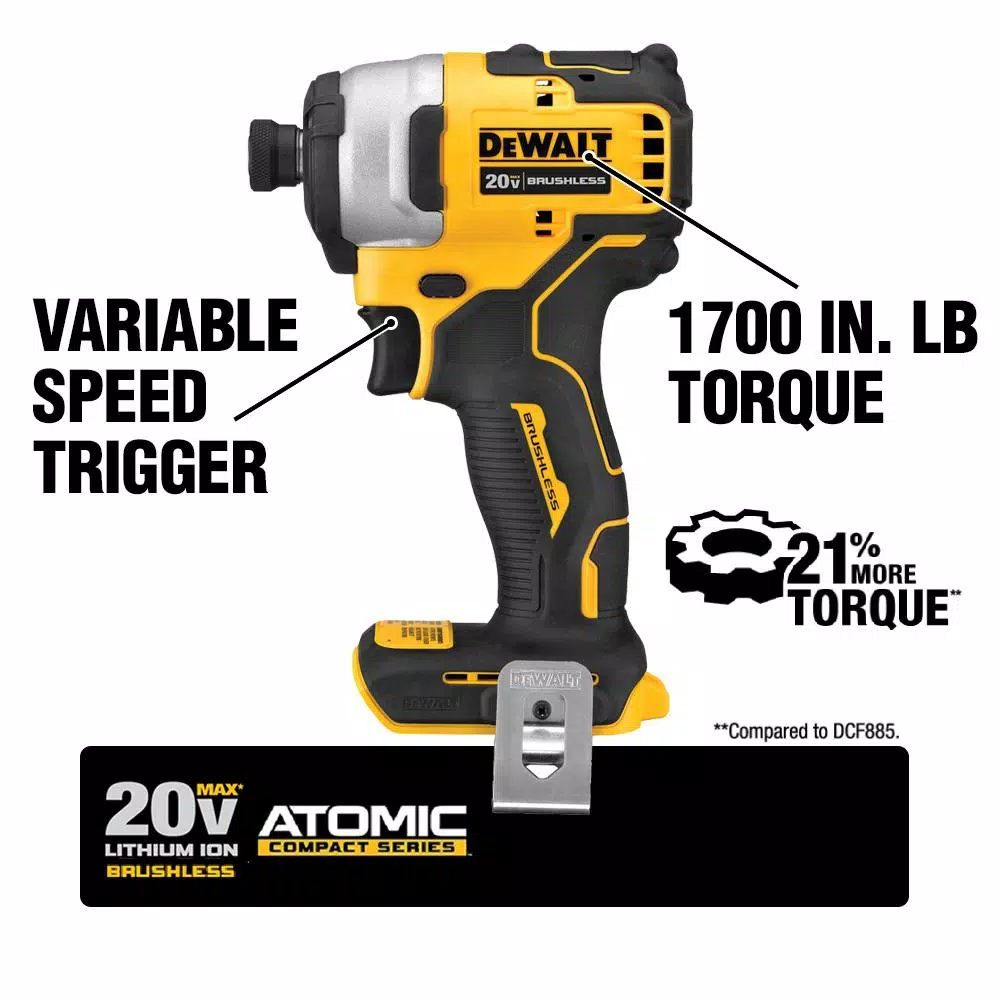 DEWALT ATOMIC 20-Volt MAX Cordless Brushless Combo Kit (4-Tool), 4-1/2 in. Circular Saw, (2) 2.0 Ah Batteries, Charger & Bag
