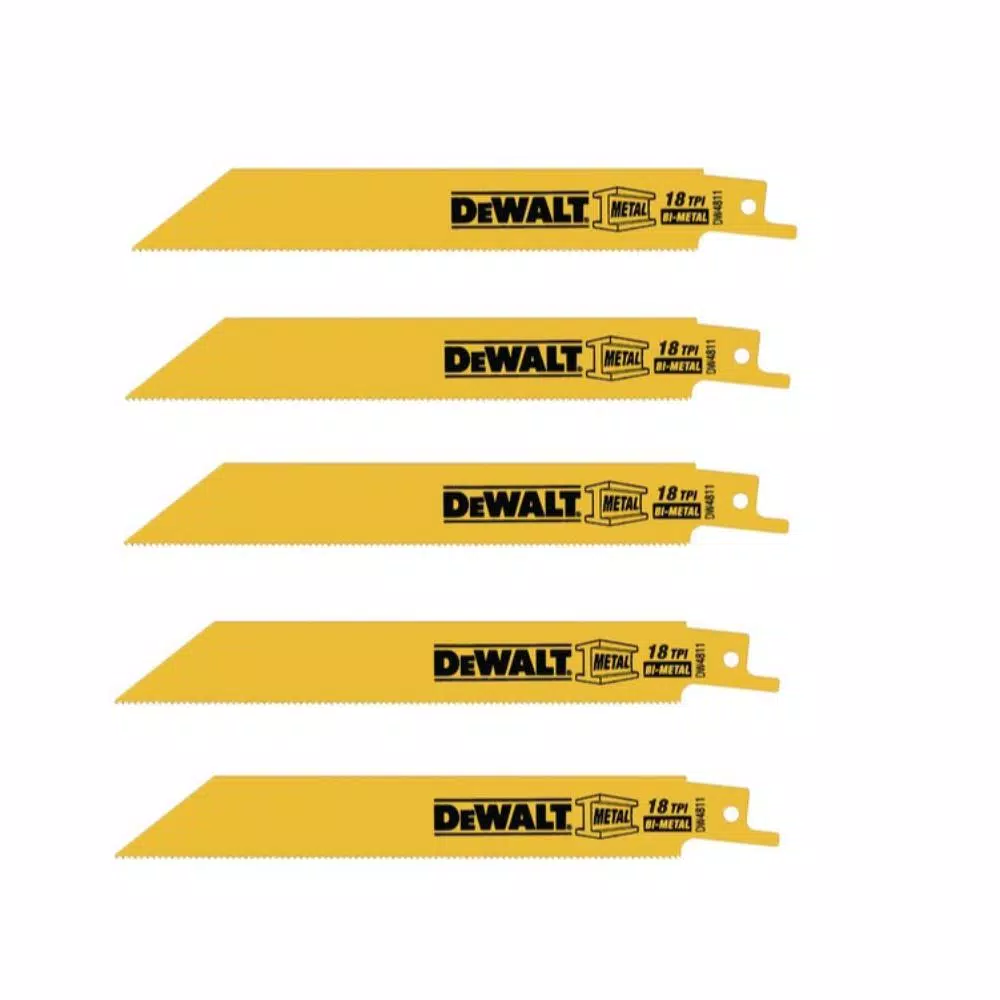 DEWALT 6 in. 18 Teeth per in. Straight Back Bi-Metal Reciprocating Saw Blade (5-Pack)