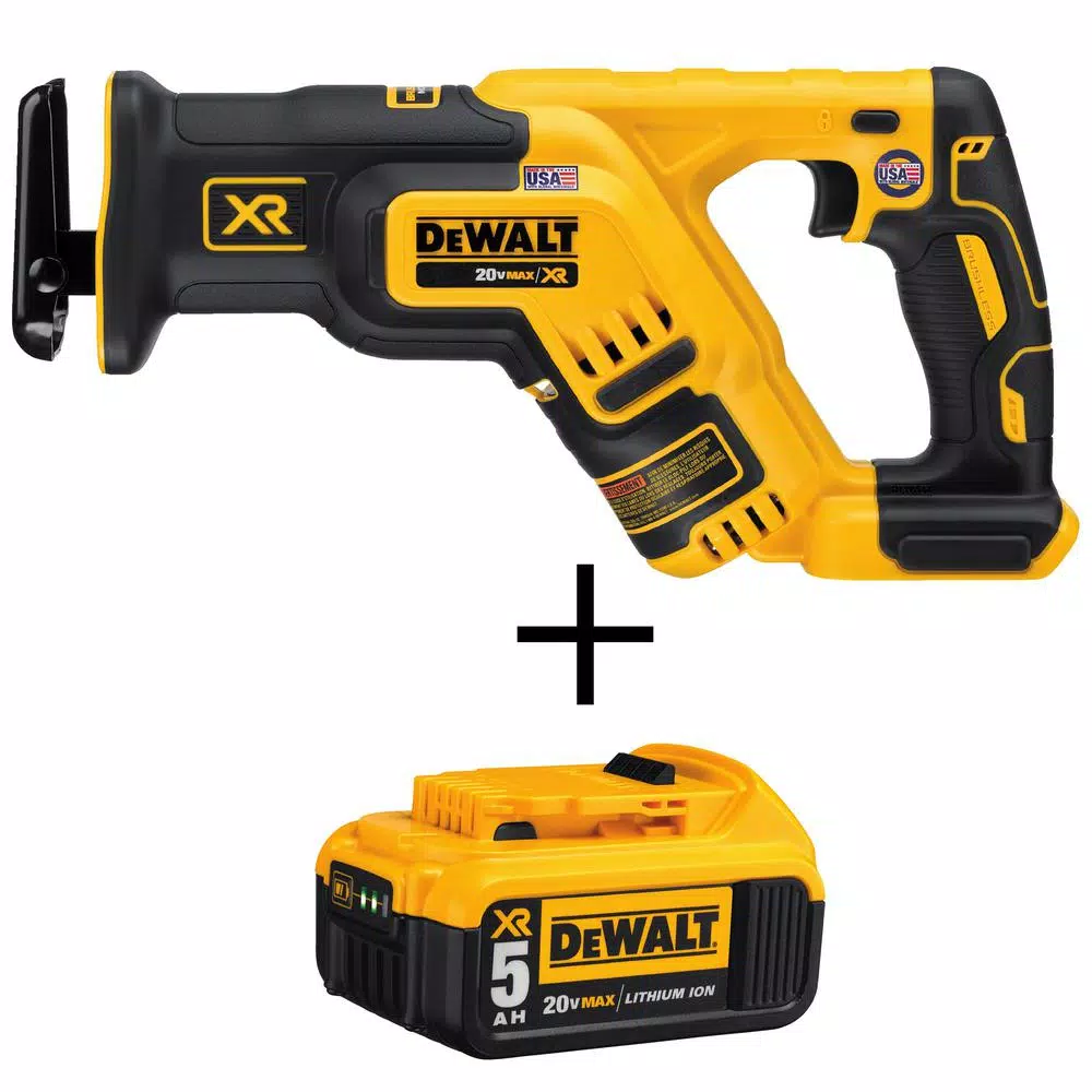 DEWALT 20-Volt MAX XR Cordless Brushless Compact Reciprocating Saw with (1) 20-Volt Battery 5.0Ah