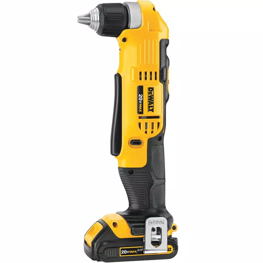 DEWALT 20-Volt MAX Cordless 3/8 in. Right Angle Drill/Driver, (1) 20-Volt 1.3Ah Battery, Charger & Bag