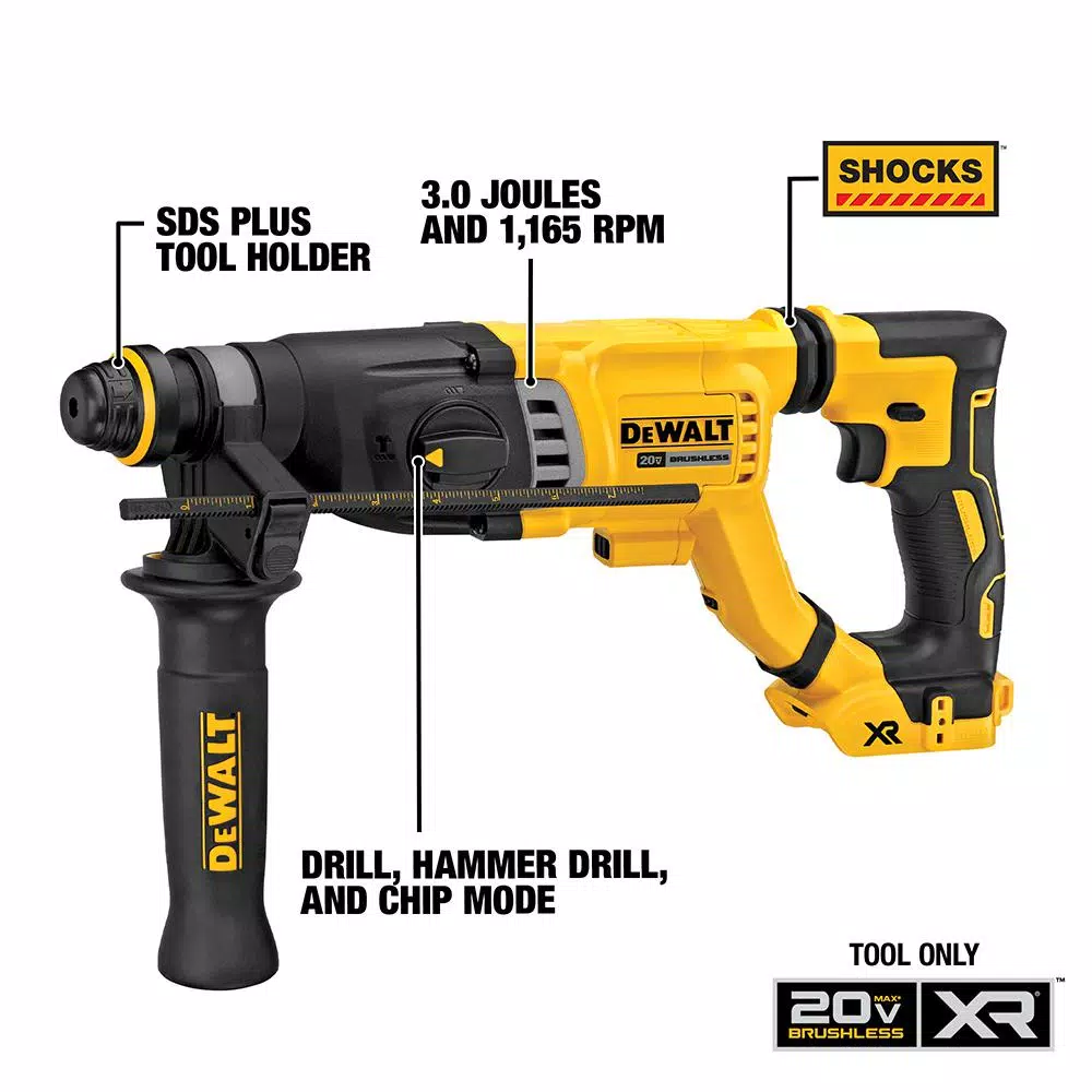 DEWALT 20-Volt MAX Cordless Brushless 1-1/8 in. SDS Plus D-Handle Concrete & Masonry Rotary Hammer (Tool-Only)