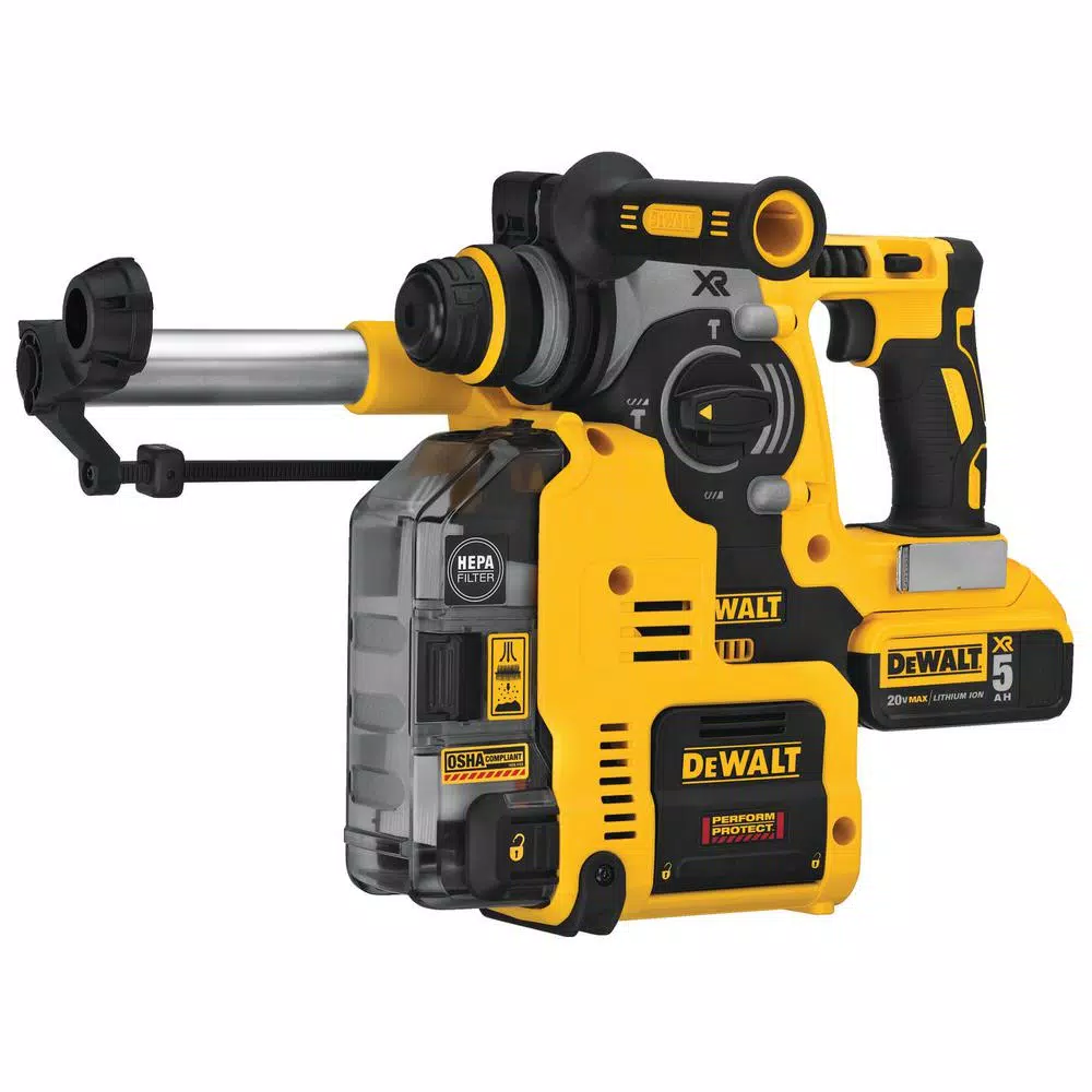 DEWALT 20-Volt MAX XR Brushless 1 in. SDS Plus L-Shape Rotary Hammer w/ Onboard Extractor & (2) 20-Volt 5.0Ah Batteries
