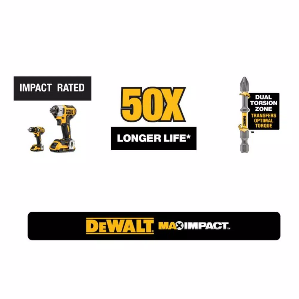 DEWALT MAX IMPACT 1 in. #2 Philips Bit (15-Piece) with Small Bulk Storage Case