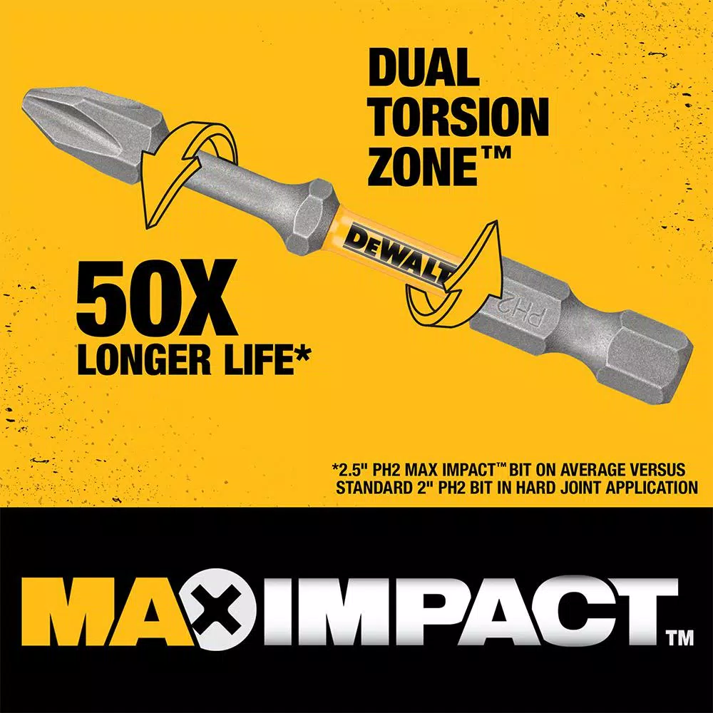 DEWALT MAX IMPACT 2.5 in. #2 Philips Bit (15-Piece) with Small Bulk Storage