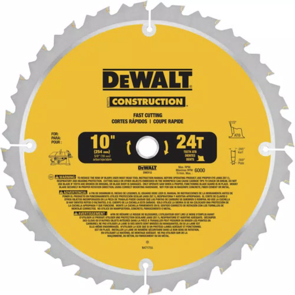 DEWALT Construction 10 in. 24-Teeth Thin Kerf Table Saw Blade (2-Pack)