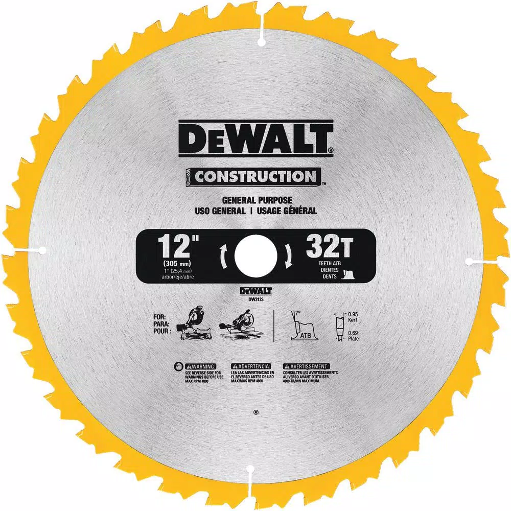 DEWALT Construction 12 in. 32-Teeth Thin Kerf Miter Slide Miter Blade
