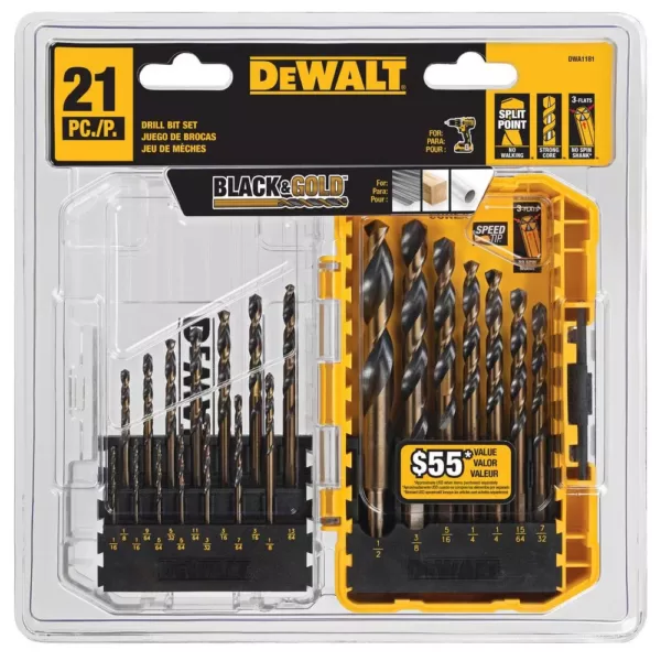 DEWALT Black and Gold Drill Bit Set (21-Piece) – PAX Depot