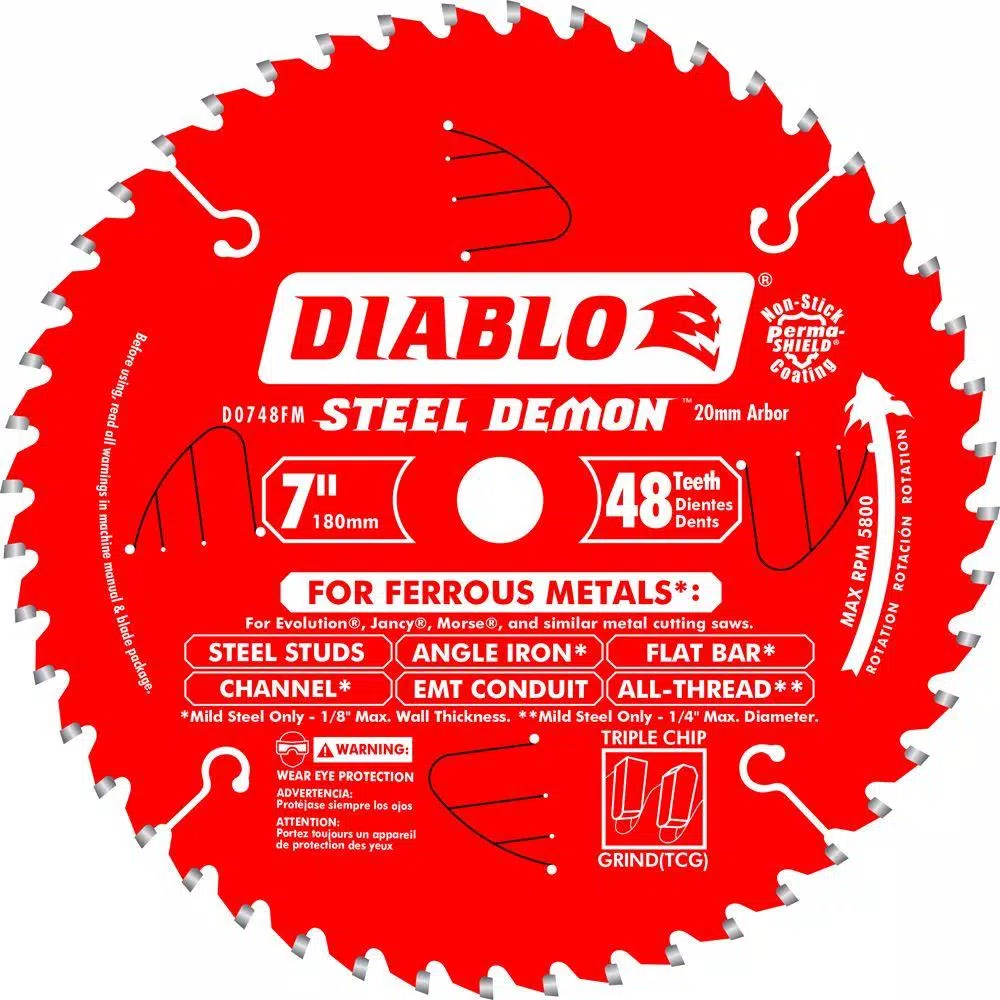 DIABLO 7 in. x 48-Tooth x 20mm Arbor Steel Demon Ferrous Metal Cutting Saw Blade