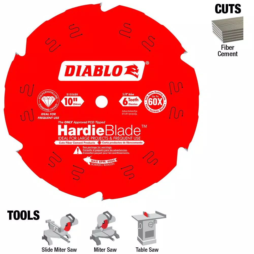 DIABLO 10 in. x 6-Teeth Polycrystalline Diamond (PCD) Tipped James Hardie/Fiber Cement Saw Blade
