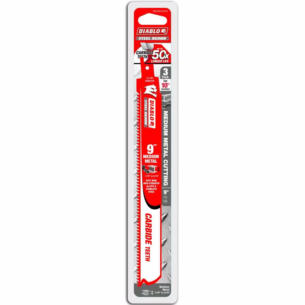DIABLO 9 in. 10 TPI Steel Demon Carbide Medium Metal Cutting Reciprocating Saw Blade (3-Pack) with 3 Bonus Carbide Blades