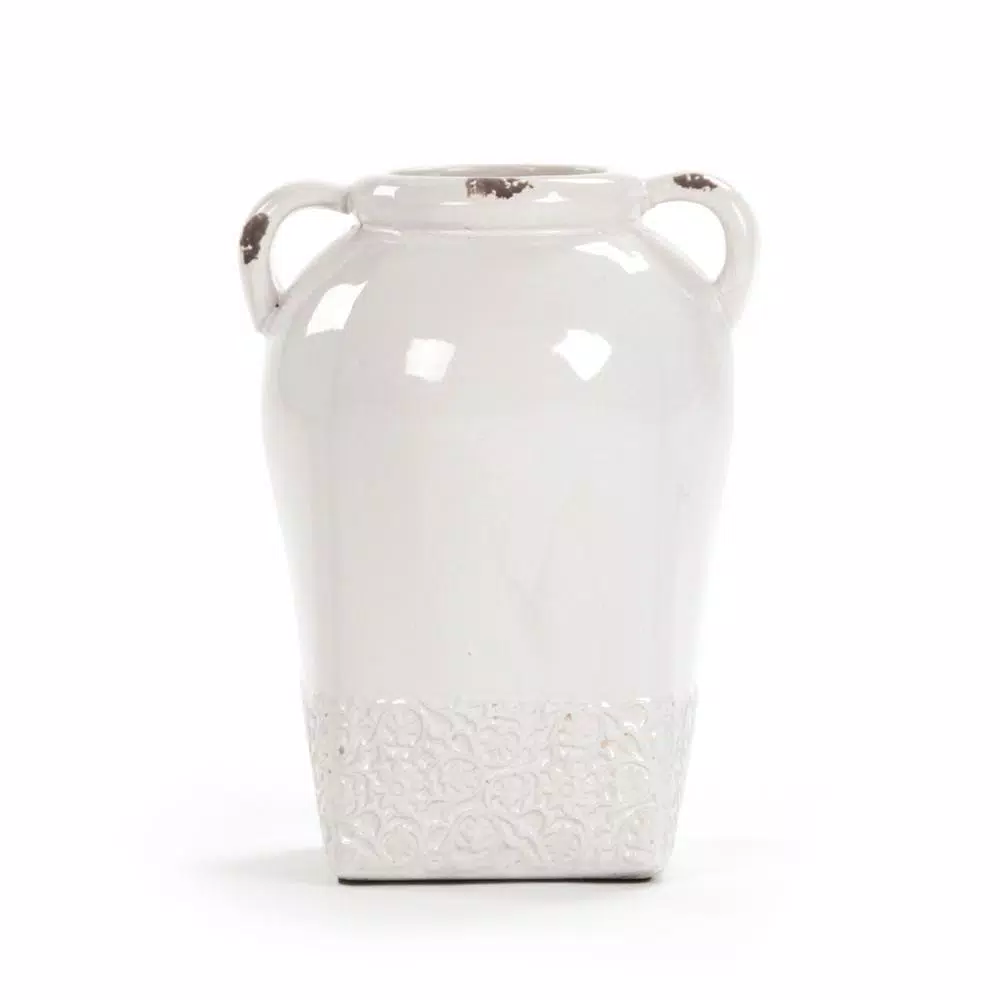 Zentique Cylindrical White Large w/Handle Decorative Vase