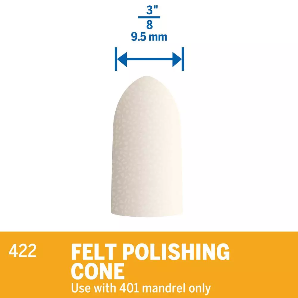 Dremel 3/8 in. Rotary Tool Felt Polishing Cone for Ferrous Metals, Stones, Glass, and Ceramics