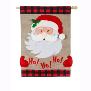 Evergreen 28 in. x 44 in. Ho Ho Ho Santa House Burlap Flag