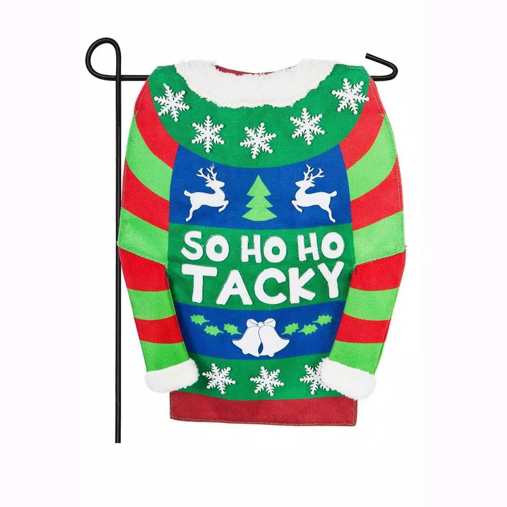 Evergreen 18 in. x 12.5 in. Tacky Holiday Sweater Garden Burlap Flag