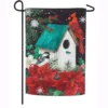 Evergreen 18 in. x 12.5 in. Poinsettia Birdhouse Garden Textured Suede Flag