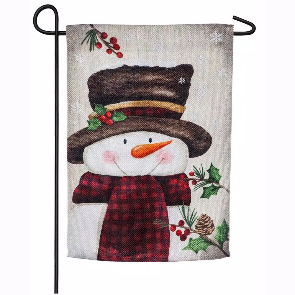Evergreen 18 in. x 12.5 in. Smiling Snowman Garden Textured Suede Flag