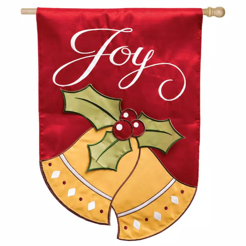 Evergreen 28 in. x 44 in. Joyful Christmas Bells House Applique Flag