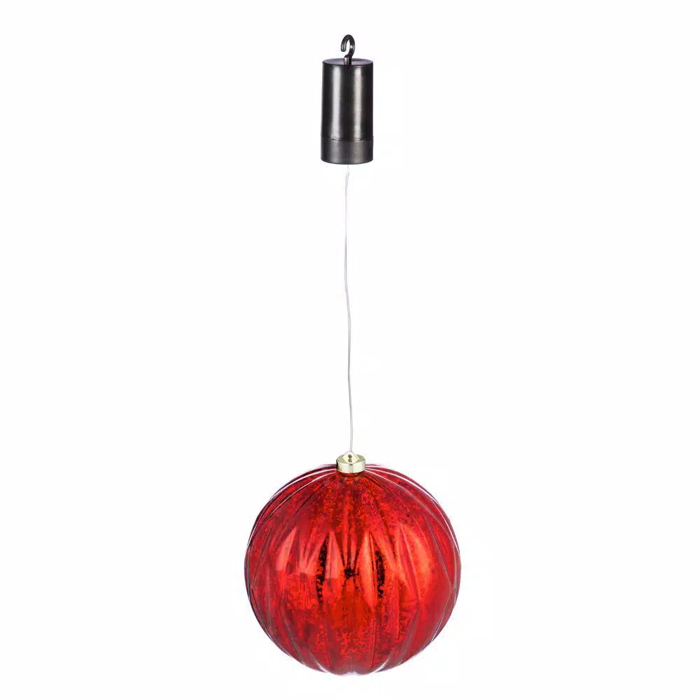 Evergreen 8 in. Red Shatterproof LED Ball Outdoor Safe Battery Operated Christmas Ornament