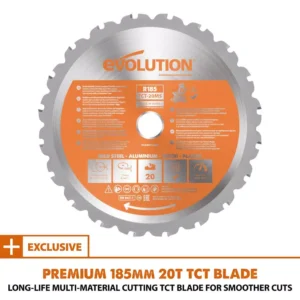 Evolution Power Tools 10 Amp 7-1/4 in. Sliding Compound Miter Saw with, Laser Guide, Dust Bag, 10 ft. Power Cord and Multi-Material 20-T Blade
