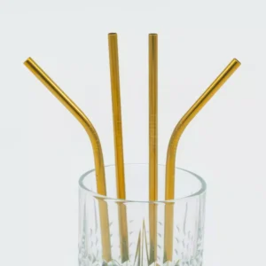 ExcelSteel 10 Pc Reusable Gold Color Straw Set W/ Cleaning Brushes