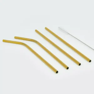 ExcelSteel 10 Pc Reusable Gold Color Straw Set W/ Cleaning Brushes