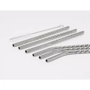 ExcelSteel 14 Pc Reusable Swirl Mini Straw Set W/ Cleaning Brushes
