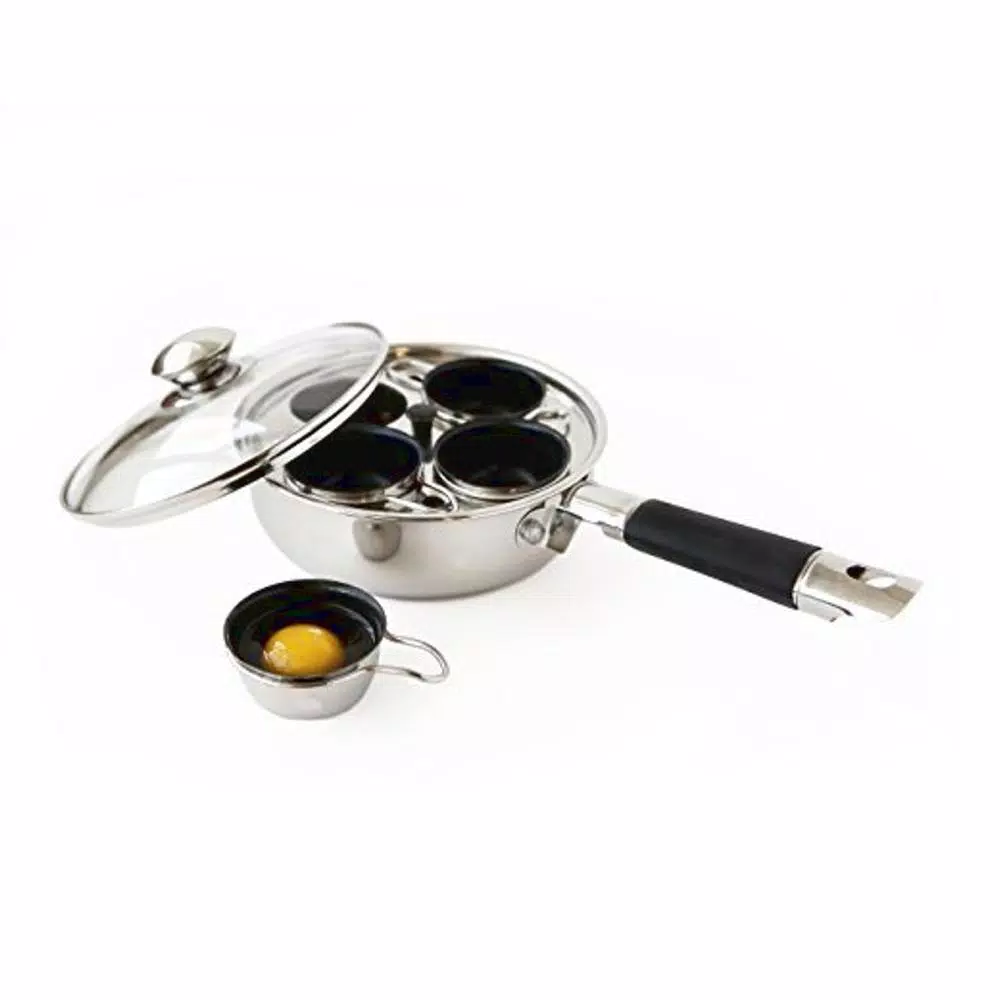 ExcelSteel 4-Cup 18/10 Stainless Egg Poacher with Silicone Grip