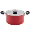Farberware Neat Nest Space Saving 6 qt. Aluminum Nonstick Sauce Pot in Red with Glass Lid