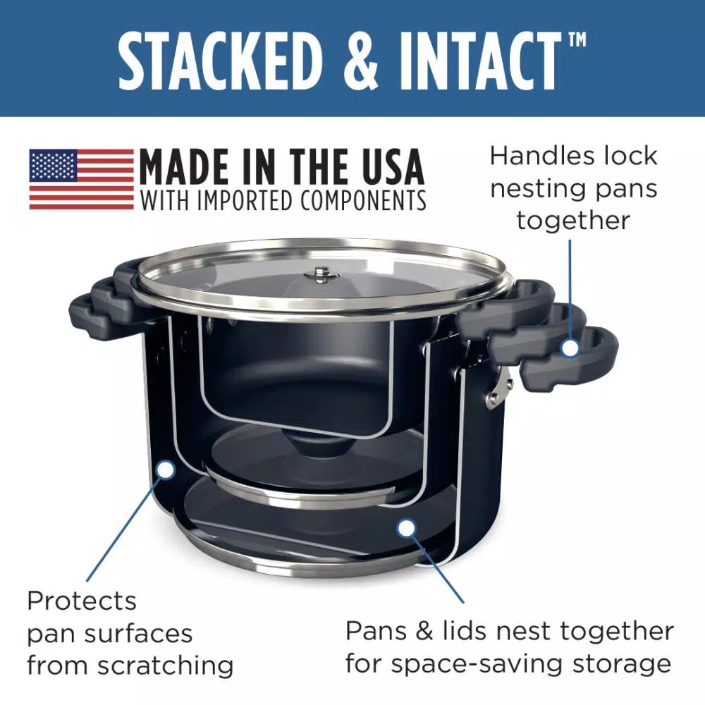 Farberware Neat Nest Space Saving 1.5 qt. Aluminum Nonstick Sauce Pot in Black with Glass Lid