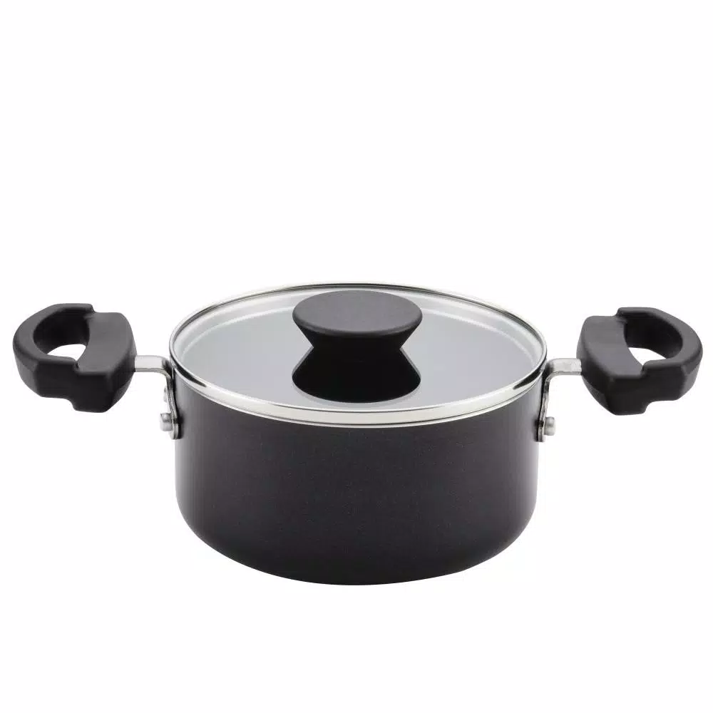 Farberware Neat Nest Space Saving 1.5 qt. Aluminum Nonstick Sauce Pot in Black with Glass Lid