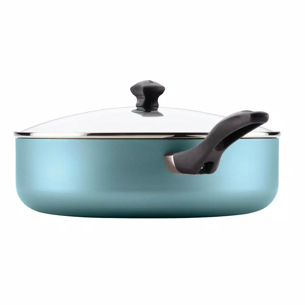 Farberware Dishwasher Safe 6 qt. Aluminum Nonstick Saute Pan in Aqua with Glass Lid