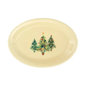 Fiesta 9 5/8" Ivory Ceramic Trio of Christmas Trees Small Oval Platter