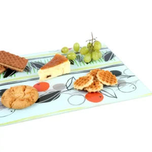 Creative Home Tempered Glass 11.75 in. x 15 in., 5 mm Thickness Cutting, Serving Board with Flower Pattern,