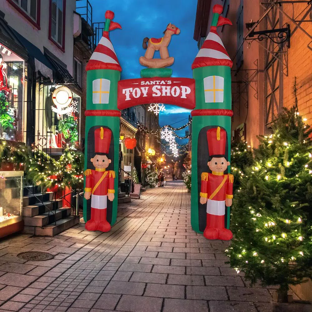 Fraser Hill Farm 10 ft. Santa's Toy Shop Archway Inflatable with Lights