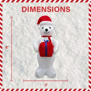 Fraser Hill Farm 8 ft. Pre-Lit Plush Polar Bear Christmas Inflatable