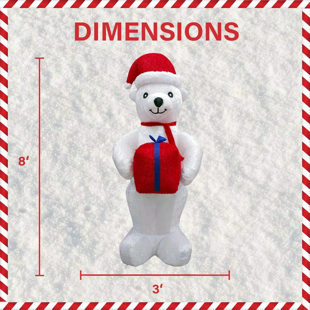 Fraser Hill Farm 8 ft. Pre-Lit Plush Polar Bear Christmas Inflatable