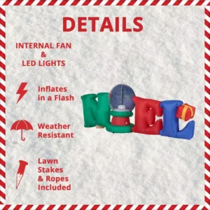 Fraser Hill Farm 8 ft. NOEL Snow Globe Christmas Inflatable with Lights