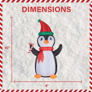 Fraser Hill Farm 10 ft. Penguin and Candy Cane Christmas Inflatable with Lights