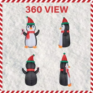 Fraser Hill Farm 10 ft. Penguin and Candy Cane Christmas Inflatable with Lights