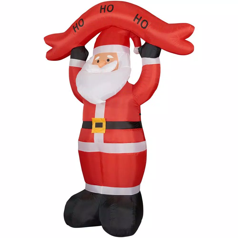 Fraser Hill Farm 10 ft. Santa Claus with HO HO HO Sign Christmas Inflatable with Lights