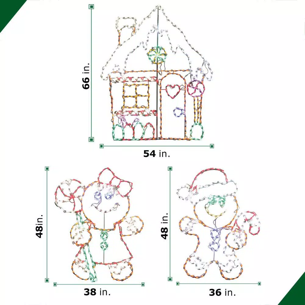Fraser Hill Farm 5.5 ft. 862-Light Multi-Color Gingerbread Set Novelty Light (3-Piece)