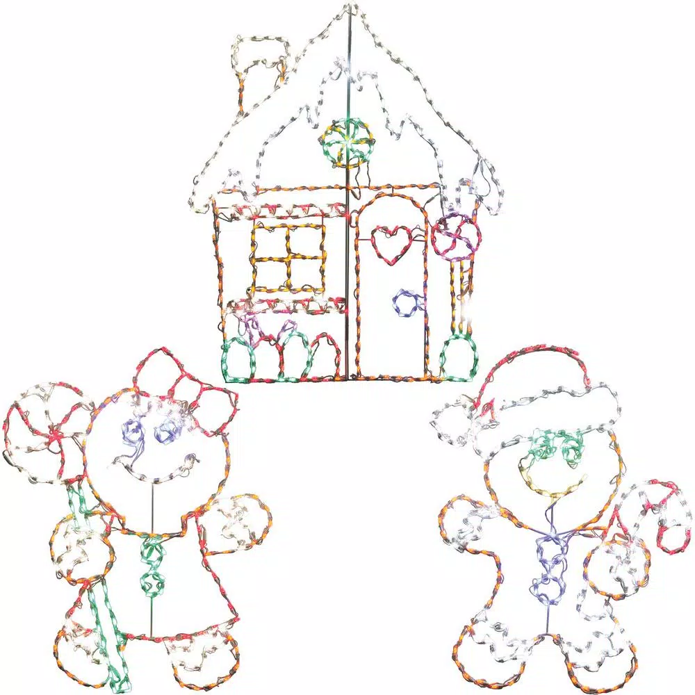 Fraser Hill Farm 5.5 ft. 862-Light Multi-Color Gingerbread Set Novelty Light (3-Piece)