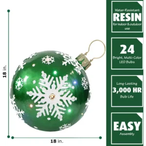 Fraser Hill Farm 1.5 ft. 24-Light LED Jeweled Ball Ornament with Snowflake Design
