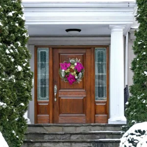 Fraser Hill Farm 24 in. Artificial Christmas Wreath with Faux Poinsettia Blooms, Ornaments, and Pinecones