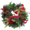 Fraser Hill Farm 24 in. Artificial Christmas Wreath with Pinecones, Burlap Bows and Wooden Truck Decoration