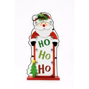 Fraser Hill Farm 24 in. Artificial Christmas Wreath with Train, Sleigh, Gift Box, Lighted HO HO HO & Let it Snow and Bejeweled Ornaments