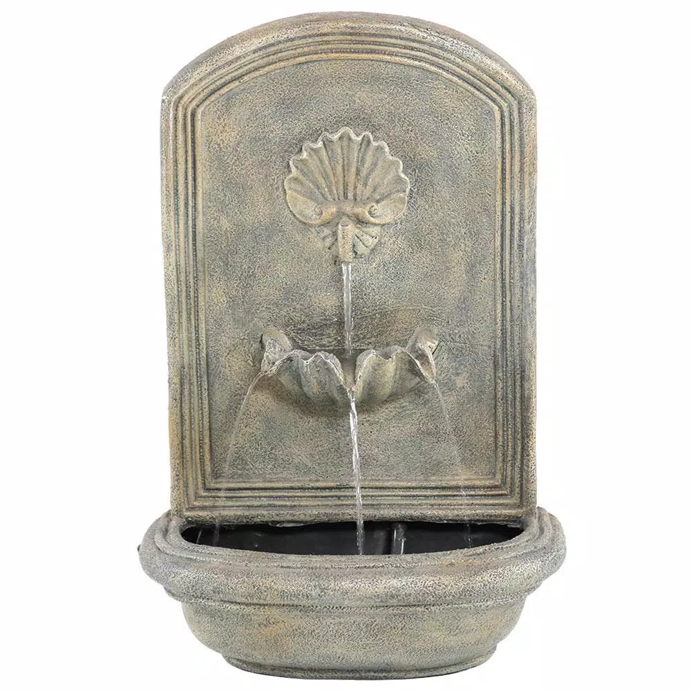 Sunnydaze Decor Seaside Resin French Limestone Solar Outdoor Wall Fountain